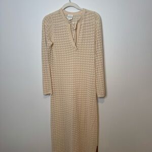 Women’s Cream Knit Cover Up Maxi Dresswith Tie Neck